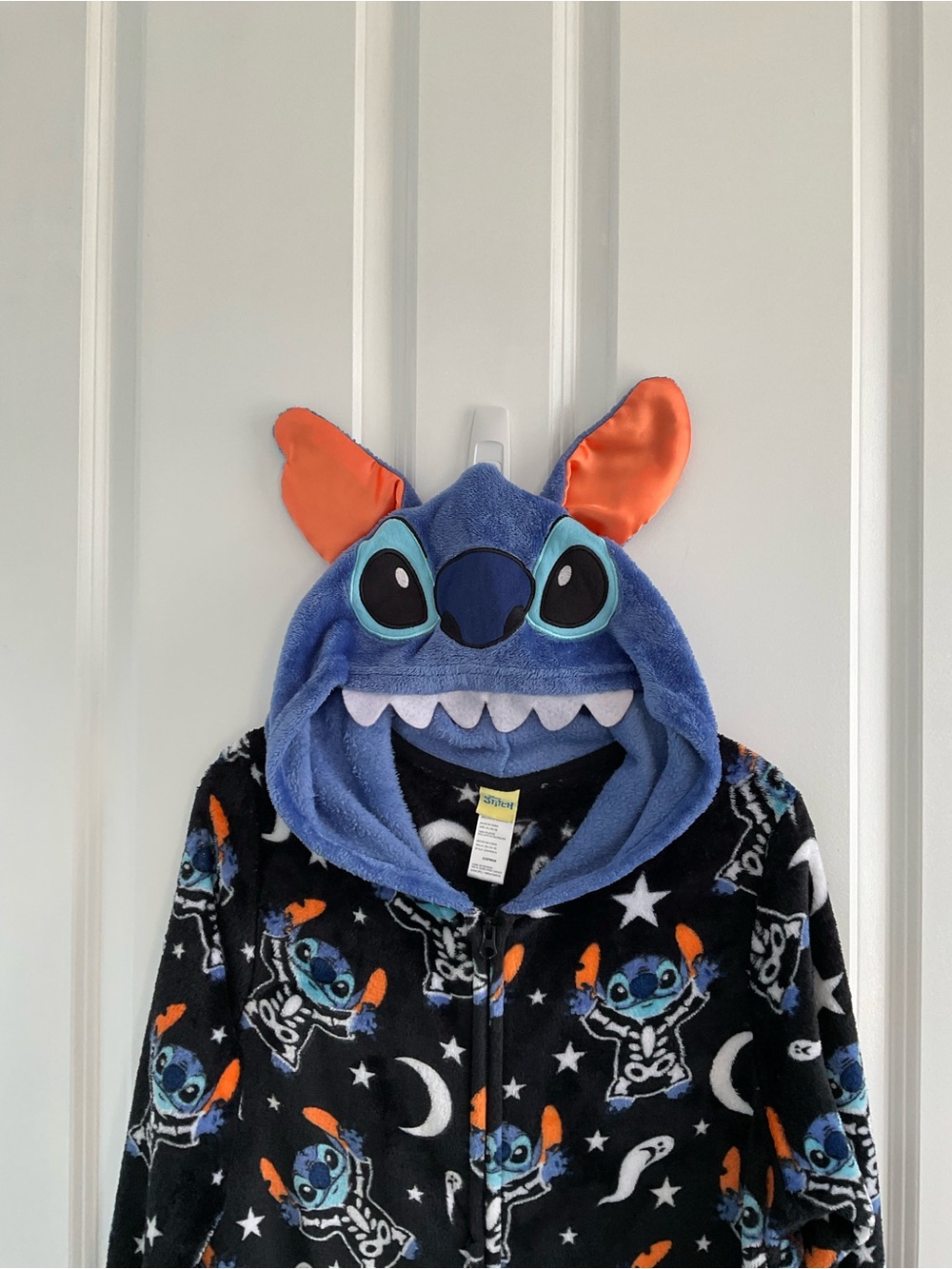 Disney Stitch Hooded Fleece Onesie - Blue & Black with Orange Accents - Picture 2 of 8